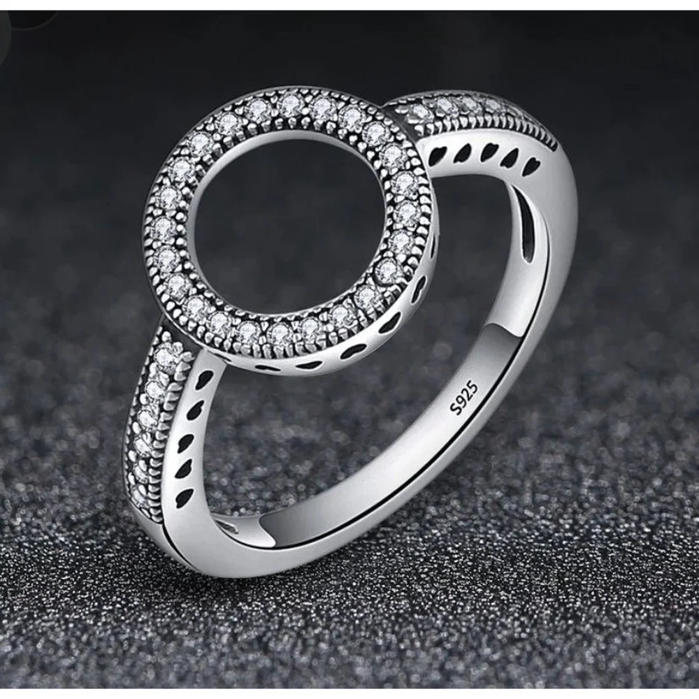 Circle Halo Heart‎ Pave Simulated Diamond 925 Sterling Silver Ring, Size 5